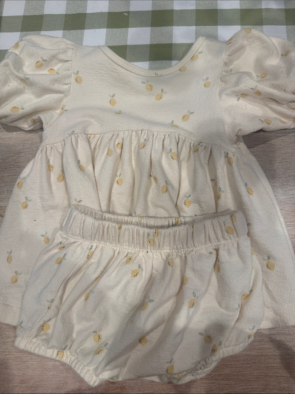 Quincy Mae Cream Dress and Bloomers with Yellow Lemon Print